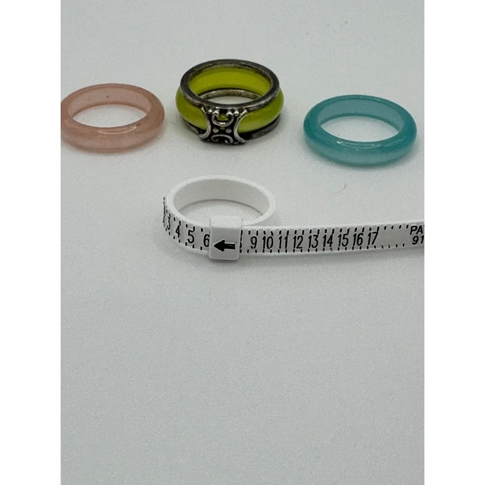 Set of 3 Resin and Silver Tone Stackable Rings Pink Blue Lime Green Size 6.0